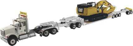 IH HX520 6x4 avec remorque porte-engins et pelle CAT 349F