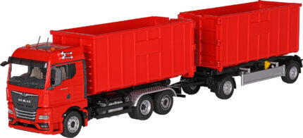 MAN TGX GM 6x2 porteur et remorque ampliroll avec 2 containers, rouge