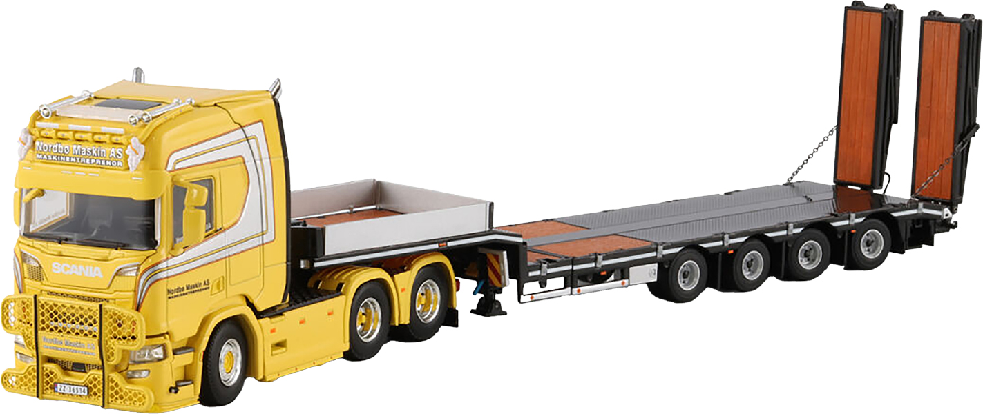 WSI01-4875 SCANIA R Highline 6x2 avec remorque porte-engins à rampes 4 essieux – Image 1
