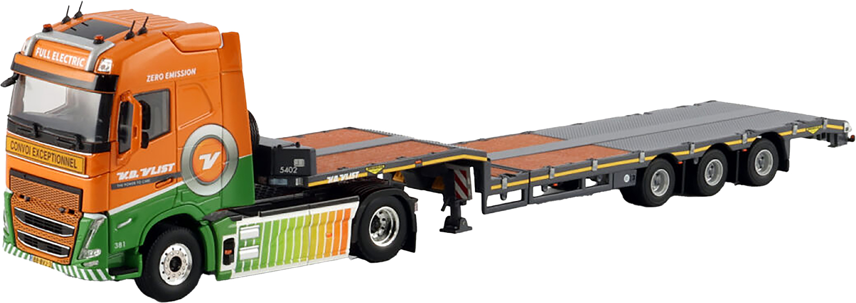 WSI01-4995 VOLVO FH5 Globetrotter Electric 4x2 avec remorque porte-engins 3 essieux – Image 1