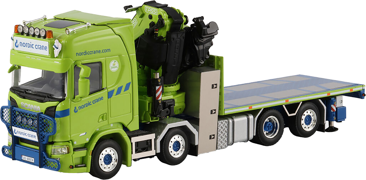 WSI01-4855 SCANIA R Highline 8x2 porteur plateau avec grue FASSI 1100 + JIB – Image 1