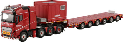 VOLVO FH5 Globetrotter XL 8x4 avec container 10 pieds et remorque porte-engins 6 essieux