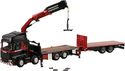 SCANIA R High 8x2 combiné porteur et remorque plateau avec grue PALFINGER PK370 – Image 4