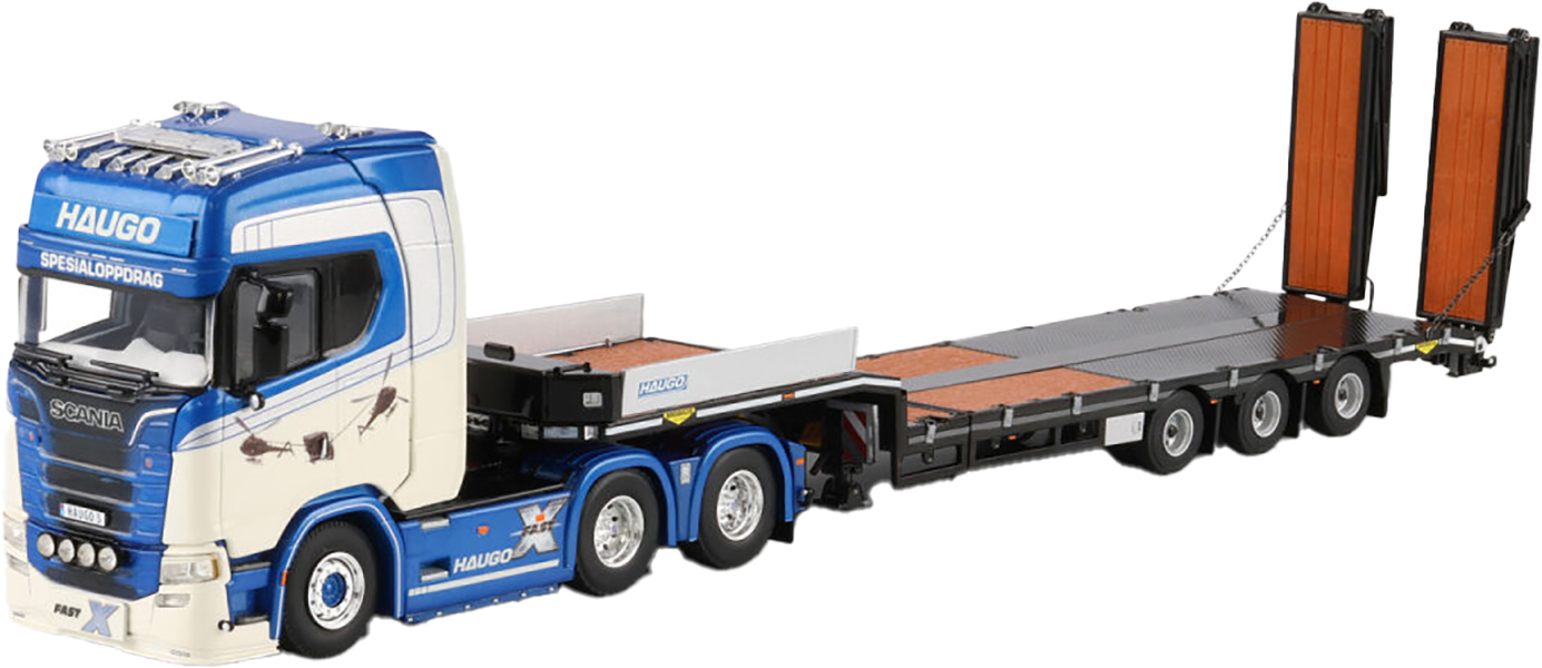 WSI01-4974 SCANIA S Highline 6x4 avec remorque porte-engins à rampes 3 essieux – Image 1