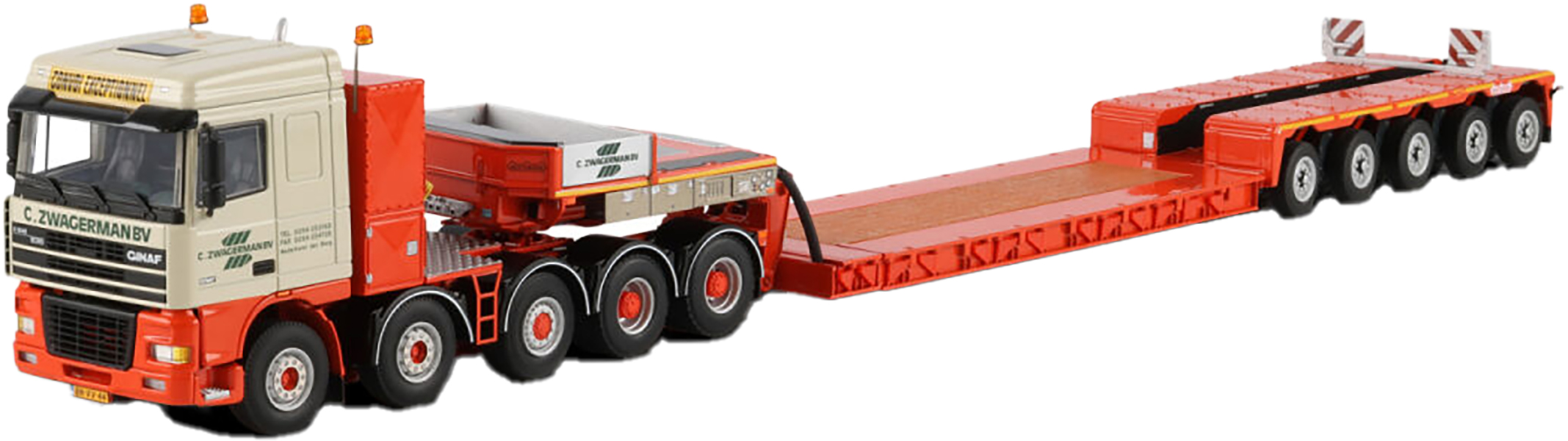 WSI01-5022 DAF 95XF Space Cab 10x4 avec remorque porte-engins 5 essieux – Image 1