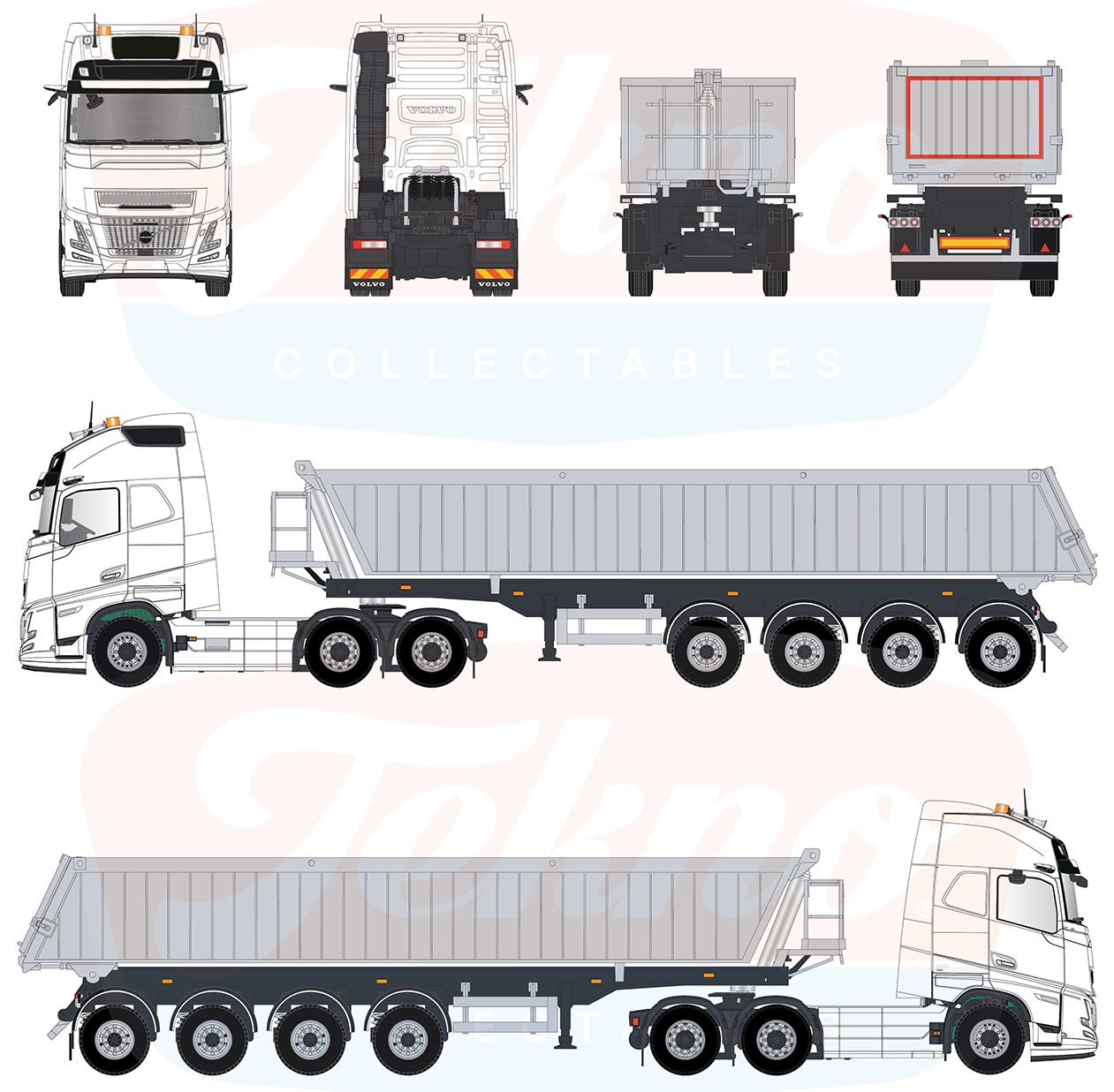 TEKN91250-RESA VOLVO FH Aero XL 6x2 avec benne 4 essieux blanc – Image 1